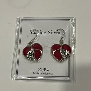 NWT Red Coral Heart Sterling silver Earrings